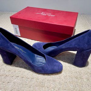 Ferragamo Mitro Blue Suede Heels Size 9.5